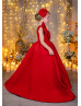 One Shoulder Red Satin Exquisite Flower Girl Dress